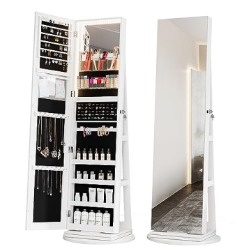 Kasibie Full Length Mirror Jewelry Armoire with LED Lights - Lockable & Elegant Jewelry Storage for ...