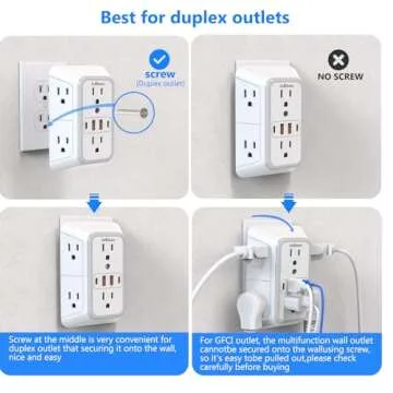 JcBlaon Outlet Extender Surge Protector - 6 Outlet Splitter with 4 USB Ports (2 USB C), Multiple Plug Expander Wall Charger, 3 Sided Multi Plug Wall Adapter Power Strip for Home Office Kitchen Travel