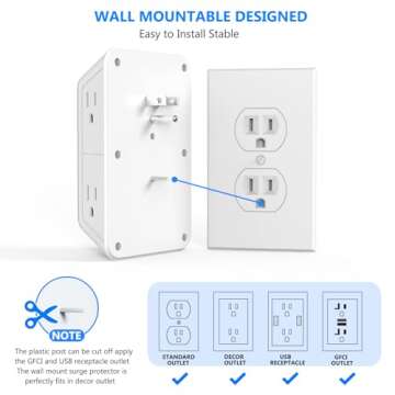 JcBlaon Outlet Extender Surge Protector - 6 Outlet Splitter with 4 USB Ports (2 USB C), Multiple Plug Expander Wall Charger, 3 Sided Multi Plug Wall Adapter Power Strip for Home Office Kitchen Travel