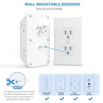 JcBlaon Outlet Extender Surge Protector - 6 Outlet Splitter with 4 USB Ports (2 USB C), Multiple Plug Expander Wall Charger, 3 Sided Multi Plug Wall Adapter Power Strip for Home Office Kitchen Travel