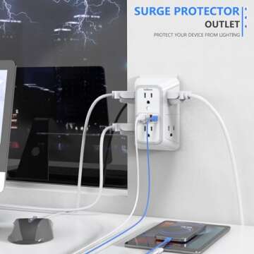 JcBlaon Outlet Extender Surge Protector - 6 Outlet Splitter with 4 USB Ports (2 USB C), Multiple Plug Expander Wall Charger, 3 Sided Multi Plug Wall Adapter Power Strip for Home Office Kitchen Travel