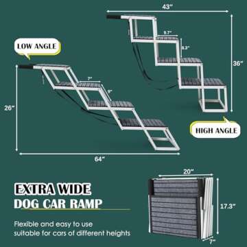 Dog Ramp for Car, Extra Wide Dog Car Stair for Large Dogs, Pet Steps Lightweight Aluminum Foldable Dog Steps for Cars and SUV,High Beds, Trucks, Supports up to 200 lbs (Extra Wide-4 Steps with Rug)