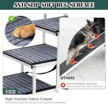 Dog Ramp for Car, Extra Wide Dog Car Stair for Large Dogs, Pet Steps Lightweight Aluminum Foldable Dog Steps for Cars and SUV,High Beds, Trucks, Supports up to 200 lbs (Extra Wide-4 Steps with Rug)