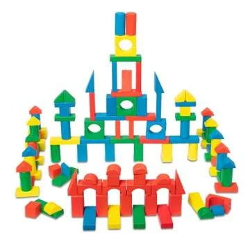 Melissa & Doug Wooden Building Block Set - 200 Blocks in 4 Colors and 9 Shapes