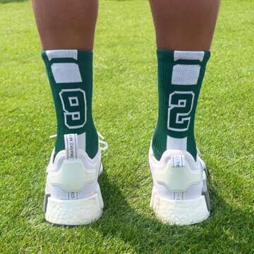 ChalkTalkSPORTS Custom Team Number Socks | Youth & Adult Athletic Performance Socks | Green Number Socks | Choose Your Number