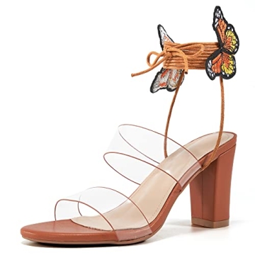 Aomigoct Heels for Women Pump Sandals with Butterfly Strappy Open Toe Lace Up High Wedding Heels San...