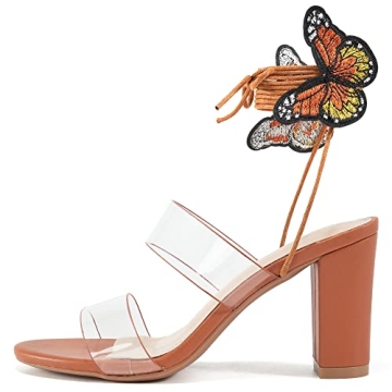 Aomigoct Heels for Women Pump Sandals with Butterfly Strappy Open Toe Lace Up High Wedding Heels Sandals Women Summer Slip On Dress Shoes for Party Wedding