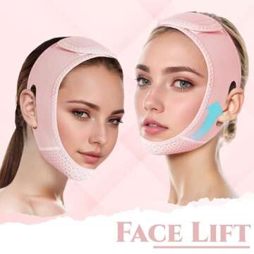 Double Chin Reducer, Double Chin Eliminator V Line Lifting Mask with Chin Strap for Double Chin for Women -Face Lift (Pink)