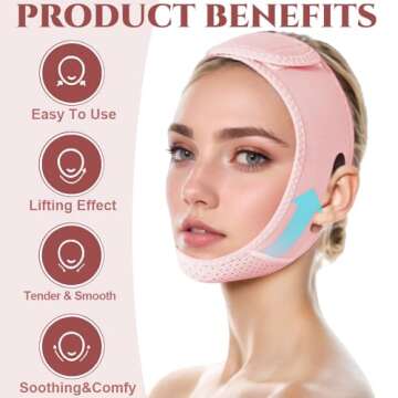 Double Chin Reducer, Double Chin Eliminator V Line Lifting Mask with Chin Strap for Double Chin for Women -Face Lift (Pink)