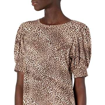 Amazon Essentials Women's Supersoft Terry Relaxed-Fit Short-Sleeve Puff-Sleeve Dress (Previously Daily Ritual), Light Rose Leopard Print, X-Small