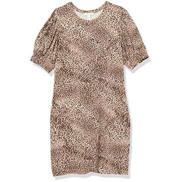 Amazon Essentials Women's Supersoft Terry Relaxed-Fit Short-Sleeve Puff-Sleeve Dress (Previously Daily Ritual), Light Rose Leopard Print, X-Small