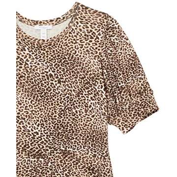Amazon Essentials Women's Supersoft Terry Relaxed-Fit Short-Sleeve Puff-Sleeve Dress (Previously Daily Ritual), Light Rose Leopard Print, X-Small