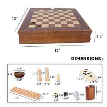 GSE Games & Sports Expert Wooden 7-in-1 Board Game Set - Chess, Checkers, Backgammon, Dominoes, Crib...