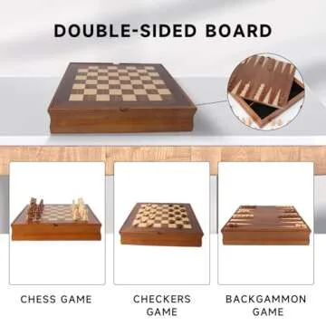GSE Games & Sports Expert Wooden 7-in-1 Board Game Set - Chess, Checkers, Backgammon, Dominoes, Cribbage Board, Playing Card & Poker Dice Game Combo Set (Old Fashioned)