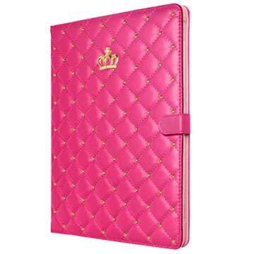Topwin Cute Crown Case for iPad Pro 12.9-inch (6th,5th, 4th & 3rd Gen),Bling Diamond PU Leather Smart Auto Sleep/Wake Kickstand Shockproof Flip Case for 12.9 Pro Case 2022/2021/2020/2018(Rose Red)