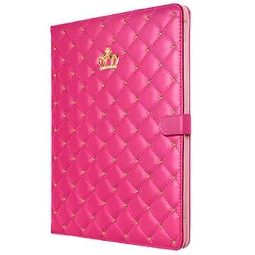 Topwin Cute Crown Case for iPad Pro 12.9-inch (6th,5th, 4th & 3rd Gen),Bling Diamond PU Leather Smart Auto Sleep/Wake Kickstand Shockproof Flip Case for 12.9 Pro Case 2022/2021/2020/2018(Rose Red)