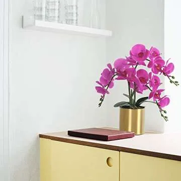 LESING Artificial Orchid Flower with Vase, White Orchid Bonsai Faux Orchid Phalaenopsis Plant Pot Arrangements for Home Decoration (Purple,Gold Vase)