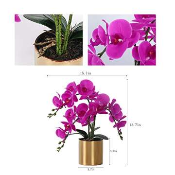 LESING Artificial Orchid Flower with Vase, White Orchid Bonsai Faux Orchid Phalaenopsis Plant Pot Arrangements for Home Decoration (Purple,Gold Vase)