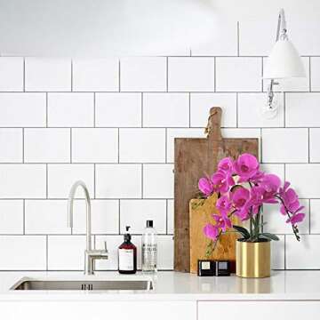 LESING Artificial Orchid Flower with Vase, White Orchid Bonsai Faux Orchid Phalaenopsis Plant Pot Arrangements for Home Decoration (Purple,Gold Vase)