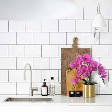 LESING Artificial Orchid Flower with Vase, White Orchid Bonsai Faux Orchid Phalaenopsis Plant Pot Arrangements for Home Decoration (Purple,Gold Vase)