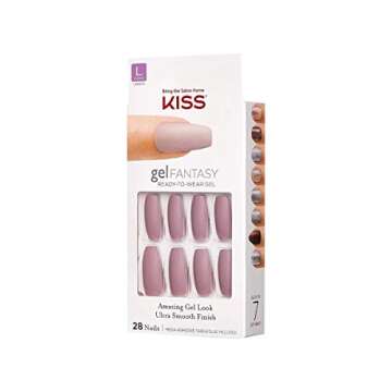 KISS Gel Fantasy Ready-to-Wear Press-On Gel Nails, “Stick Together”, Long, Dark Pink, Nail Kit w...
