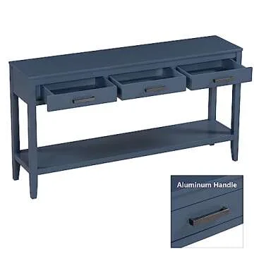 Modern Wood Console Table 59-Inch Extra Long Entryway Table Sofa Table with Drawers & Open Storage Shelf for Living Room Entrance Hallway (Blue)