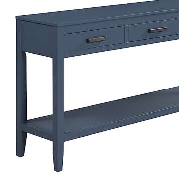 Modern Wood Console Table 59-Inch Extra Long Entryway Table Sofa Table with Drawers & Open Storage Shelf for Living Room Entrance Hallway (Blue)