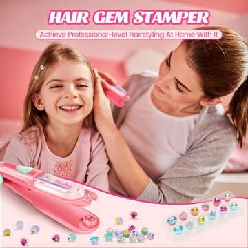 kidzkube Hair Gem Stamper Kit, Bling Hair Jewels for Girls Toys, Hair Styling Tool with Reusable Shining Diamonds, Birthday Gifts Toys for Girls Ages 3 4 5 6 8-12