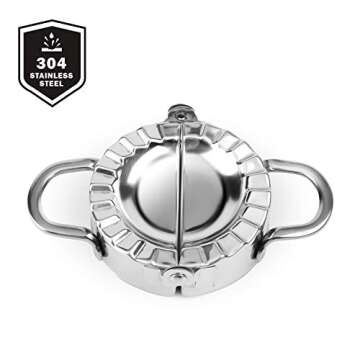 Flexzion Dumpling Mold, Empanada Press Ravioli Cutter Gyoza Maker Wonton Pastry Machine Stainless Steel Dough Cutter - 3 inch Diameter, Little Kitchen Tools Works Great w/Egg Roll Wrapper Dough Pastry