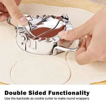 Flexzion Dumpling Mold, Empanada Press Ravioli Cutter Gyoza Maker Wonton Pastry Machine Stainless Steel Dough Cutter - 3 inch Diameter, Little Kitchen Tools Works Great w/Egg Roll Wrapper Dough Pastry