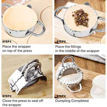 Flexzion Dumpling Mold, Empanada Press Ravioli Cutter Gyoza Maker Wonton Pastry Machine Stainless Steel Dough Cutter - 3 inch Diameter, Little Kitchen Tools Works Great w/Egg Roll Wrapper Dough Pastry