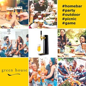 GREEN HOUSE: Draft Pour Beer Dispenser & Ultra Fine Foam Maker - Mini Kegerator for Home. Draft Pour and Ultra Fine Foam covering top makes your regular beer taste delicious and keep longer.
