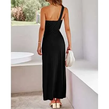 BTFBM Women One Shoulder Formal Dresses Cutout Sleeveless Side Split Backless Bodycon Party Cocktail Evening Maxi Dress(Solid Black, Small)