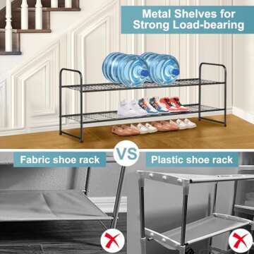 AOODA Long 2 Tier Shoe Rack for Closet Metal Wide Stackable Shoe Storage Organizer for Entryway, Bedroom, Floor, 18-Pairs Low Shoe Shelf, Black