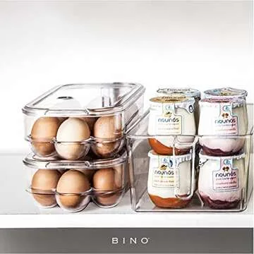 BINO Plastic Egg Container for Refrigerator - Clear, 13 Count, Sturdy, Durable