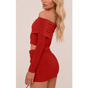 GOBLES Women's Sexy Off The Shoulder 2 Piece Skirt Set