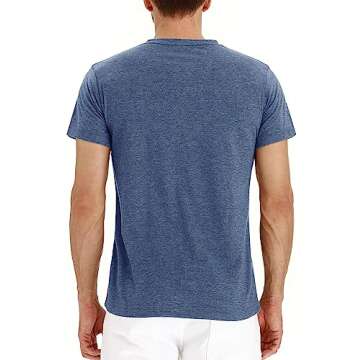 Alizeal Mens Classic Henley Shirts Casual Solid Short Sleeve Wooden Button Cotton T-Shirt, Steel Blue-M