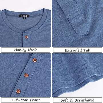 Alizeal Mens Classic Henley Shirts Casual Solid Short Sleeve Wooden Button Cotton T-Shirt, Steel Blue-M