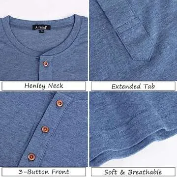 Alizeal Mens Classic Henley Shirts Casual Solid Short Sleeve Wooden Button Cotton T-Shirt, Steel Blue-M