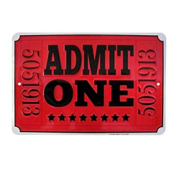 Treasure Gurus Admit One Metal Movie Theatre Ticket Sign for Home Theater Decor