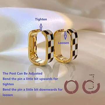 Fashion Checker Chunky Oval Hoop Earrings for Women Dainty 925 Sterling Silver Post 14K Gold Plated ...