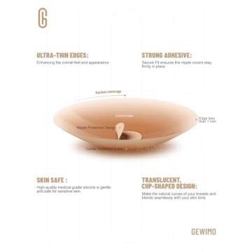 GEWIMO Nipple Covers for Women, 4 Pairs Sticky Adhesive Bras Silicone Nipple Pasties No Show Reusable Breast Petals
