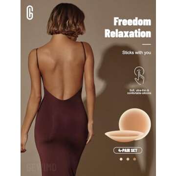 GEWIMO Nipple Covers for Women, 4 Pairs Sticky Adhesive Bras Silicone Nipple Pasties No Show Reusable Breast Petals