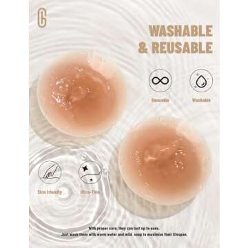 GEWIMO Nipple Covers for Women, 4 Pairs Sticky Adhesive Bras Silicone Nipple Pasties No Show Reusable Breast Petals