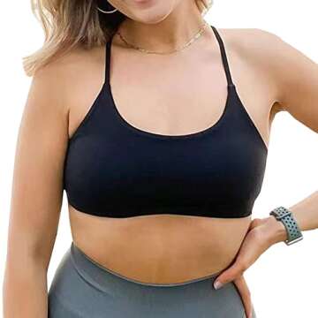 Aoxjox Women's Workout Sports Bras Fitness Backless Padded Ivy Low Impact Bra Yoga Crop Tank Top (Black 3 Pieces Pack, Small)