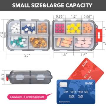 Travel Pill Organizer with 189 Medicine Labels, 10 Compartments Small Pill Case Compact and Portable...