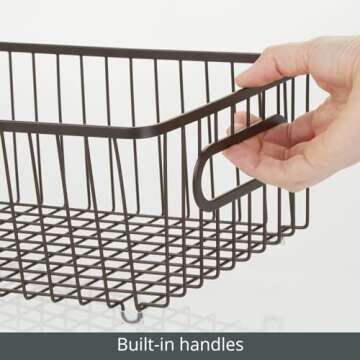 mDesign Farmhouse Decor Metal Wire Food Storage Organizer, Bin Basket for Kitchen, Pantry, Bathroom, Laundry Room, Closets, Garage - High - Small, 4 Pack - Bronze