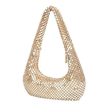 Fahion Designer Gold Evening Bag for Women Hobo Bag Cute Small Purses Trendy Purses (Gold)