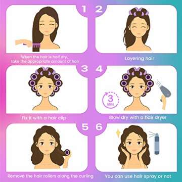 Sooninno Hair Rollers Curlers Set 38 Pcs, Perfect for Long Medium Short Hair with 4 Sizes Self Grip Rollers Heatless Styling Tools, with Large Cosmetic Bag, Duckbill Clips