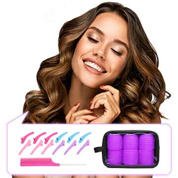 Sooninno Hair Rollers Curlers Set 38 Pcs, Perfect for Long Medium Short Hair with 4 Sizes Self Grip Rollers Heatless Styling Tools, with Large Cosmetic Bag, Duckbill Clips